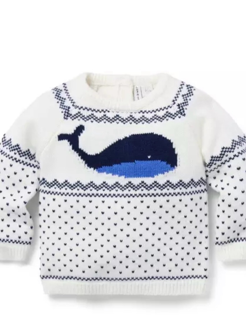 Janie and Jack Cream Knit Whale Sweater with Navy and Blue